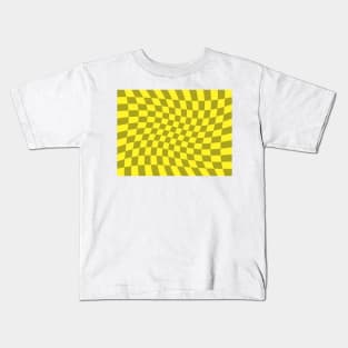 Twisted Checkered Square Pattern - Yellow Tones Kids T-Shirt